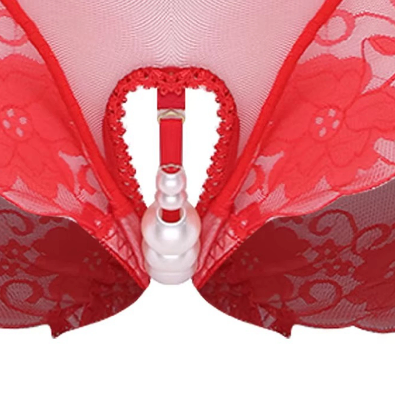 

Womens Sexy See Through Crotchless Panties Removable Faux Prarls Floral Lace Trim Cut Out Open Crotch Briefs Underwear Lingerie