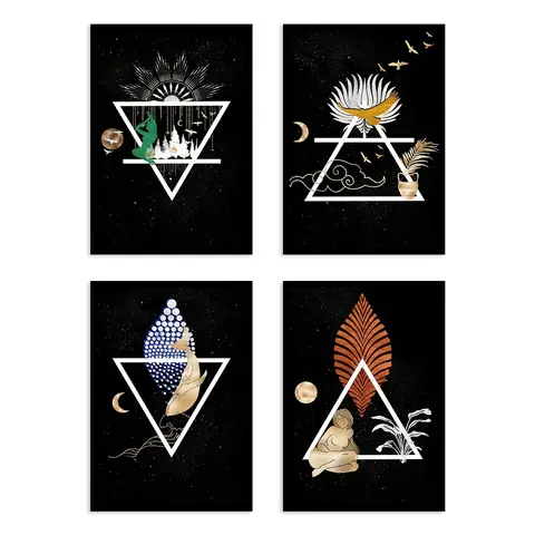 Alchemy Illustration Four Elements Art Print, Magic Art, Air Water Earth Fire, Witchcraft Decorative Poster