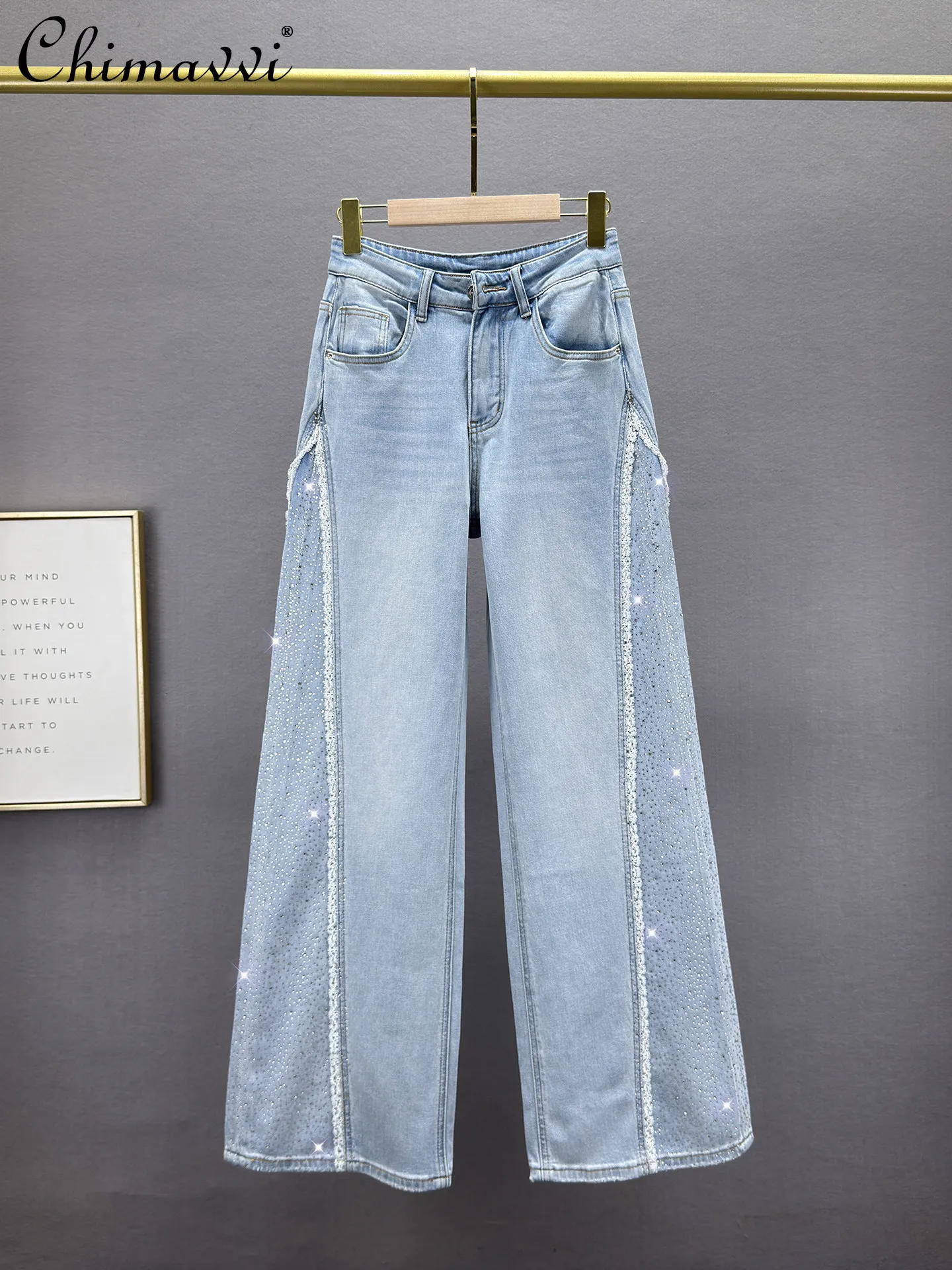 Heavy Hot Diamond Jeans Women's Long Pants 2026 Spring New Fashion High Waist Loose Slimming European Style Denim Pants