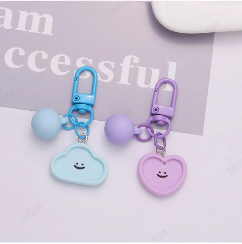 Cute Smiling Face Resin Keychain Heart Flower Cloud Bag Pendant DIY Accessories Candy Color Key Chains Decoration Jewelry