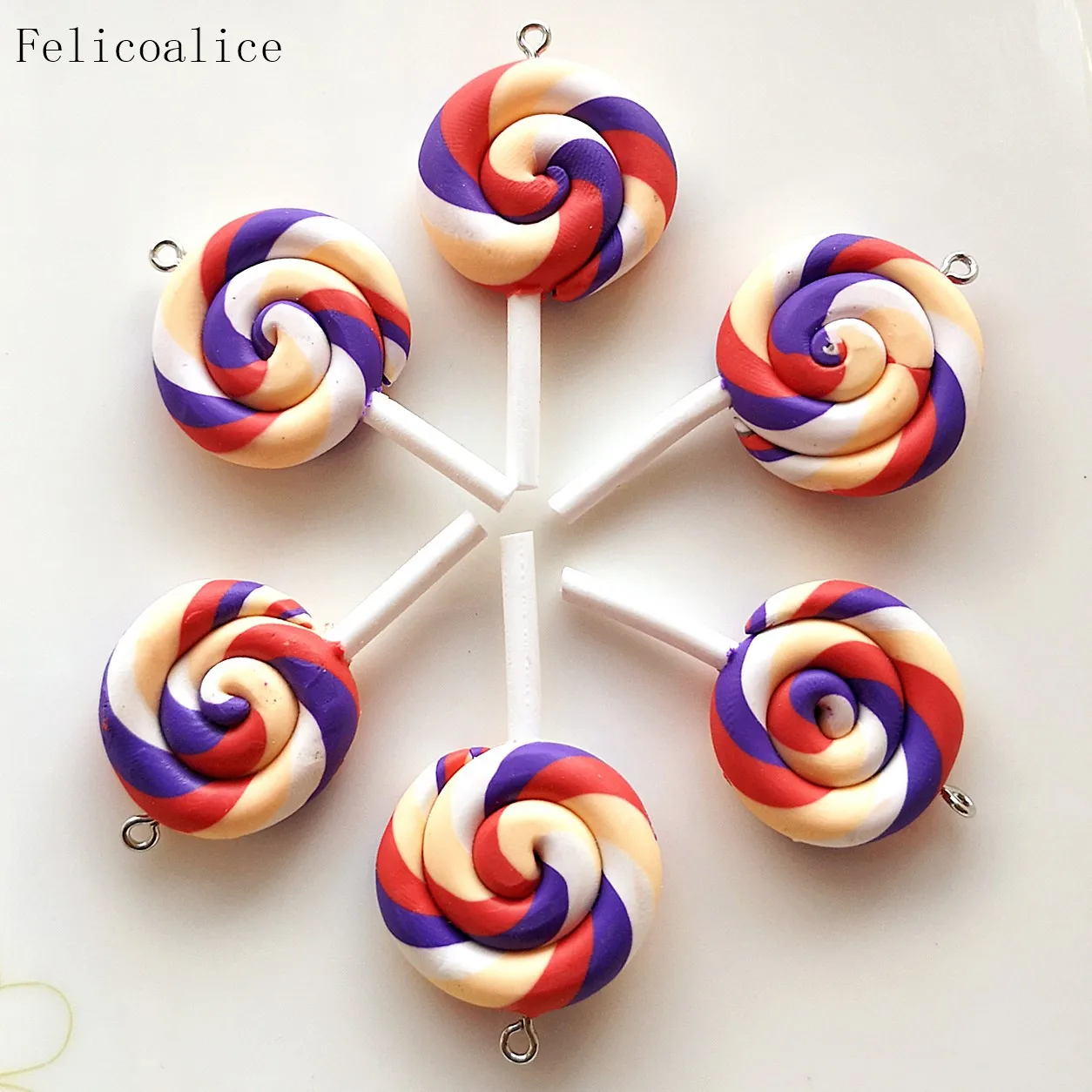 1/2PCS Große Simulieren Ton Lolipop Nette Plastilin Süßigkeiten Flache Rückseite für Kinder DIY Telefon Dekoration Schreibtisch Dekoration fee Garten – Detail 10