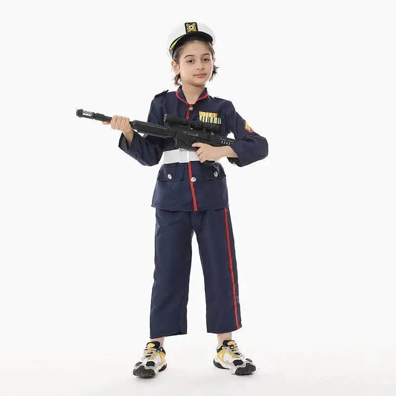 Costume de Police pour enfants, Costume de jeu de rôle, Costume de spectacle loween, mascarade Par, matériau PU, Code KTV Dr