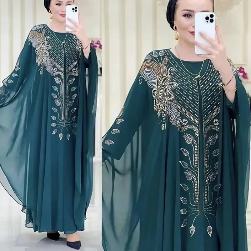 イスラム教徒のカフタンアバヤドレス女性ドバイトルコシフォンパーティードレスエレガントなイブニングドレスアフリカのブーブーファッション衣装オープンローブ