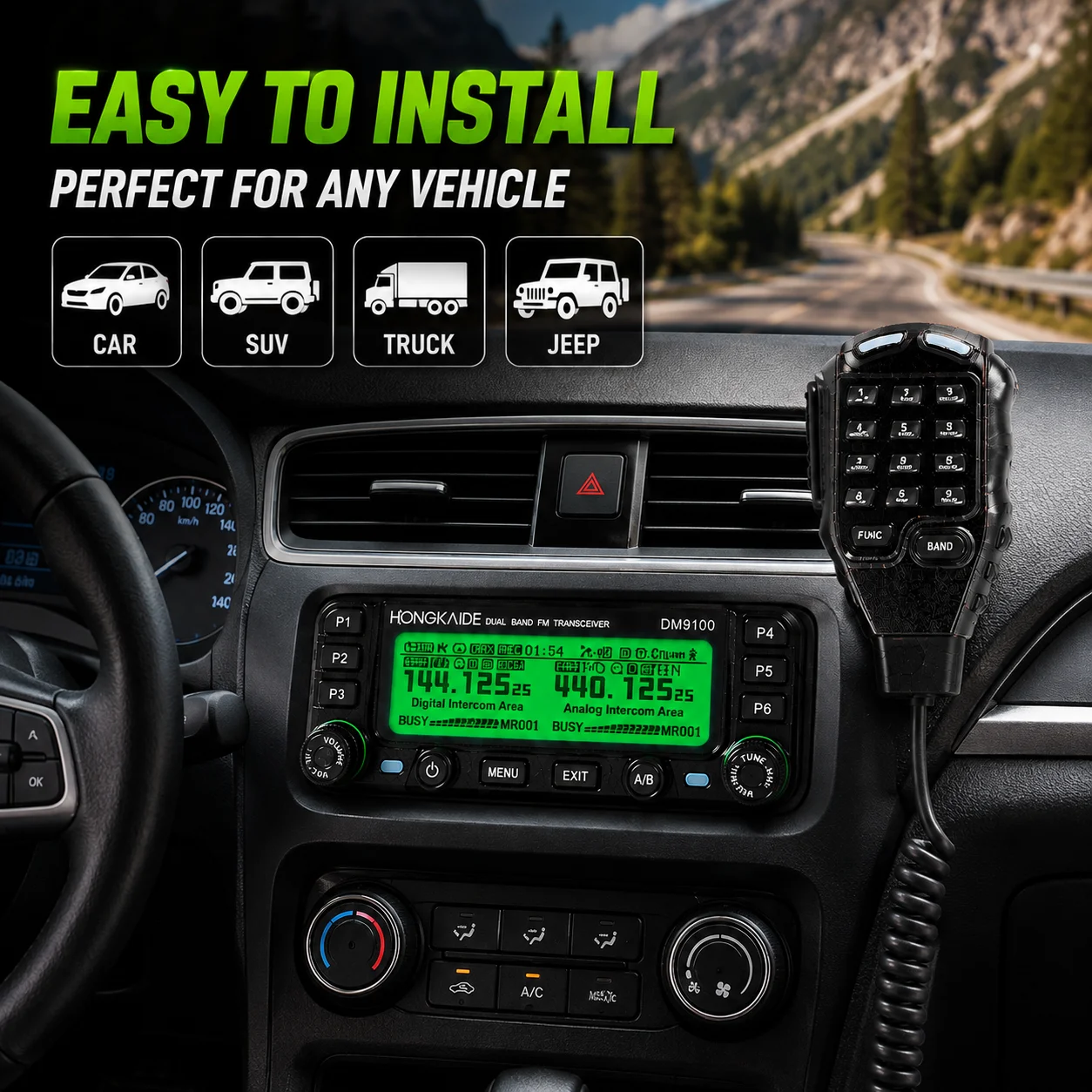HONGKAIDE DM9100 DMR Mobile Radio 25W VHF UHF Dual Band GPS APRS Dual Time Slot Car Two Way Radio