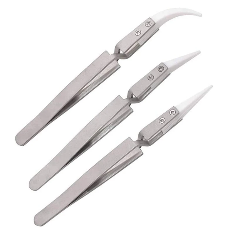 3Pcs Anti-Static Reverse Ceramic Tweezer IC SMD SMT Reverse Tweezers Heat Resistant 1000 Degree Hand Tools