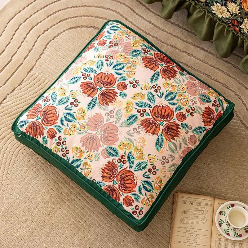 Large Floor Cushion, Portable Thick Pouf Seat Pad with Handle, Removable Washable Backrest Cushion, Lazy Floor Mat for Living Ro