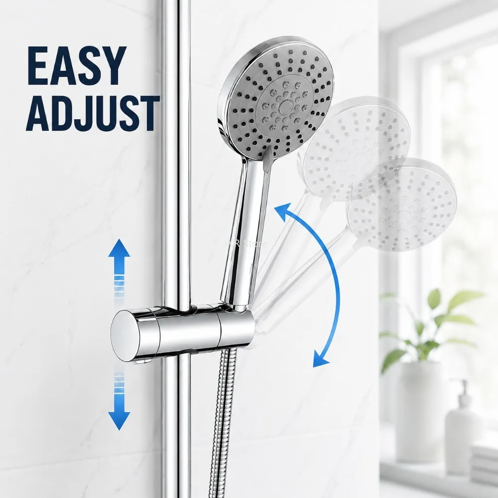Shower Head Holder Bracket 18 to 32mm Adjustable Clamp with 360 Degree Rotation for Bathroom Rail Slide Shower Accessory