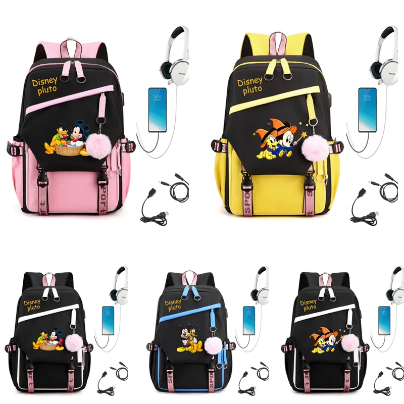 

Pluto Mickey Compartment USB Charging Schoolbag Male and Female Student Laptop Backpack Large Capacity School Bag Mochila