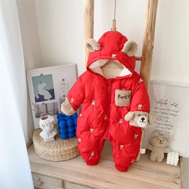 Winter Baby Jumpsuit Thick Warm Infant Hooded Inside Fleece Rompers Newborn Boy Girl Overalls Outerwear Baby Sets High Quality