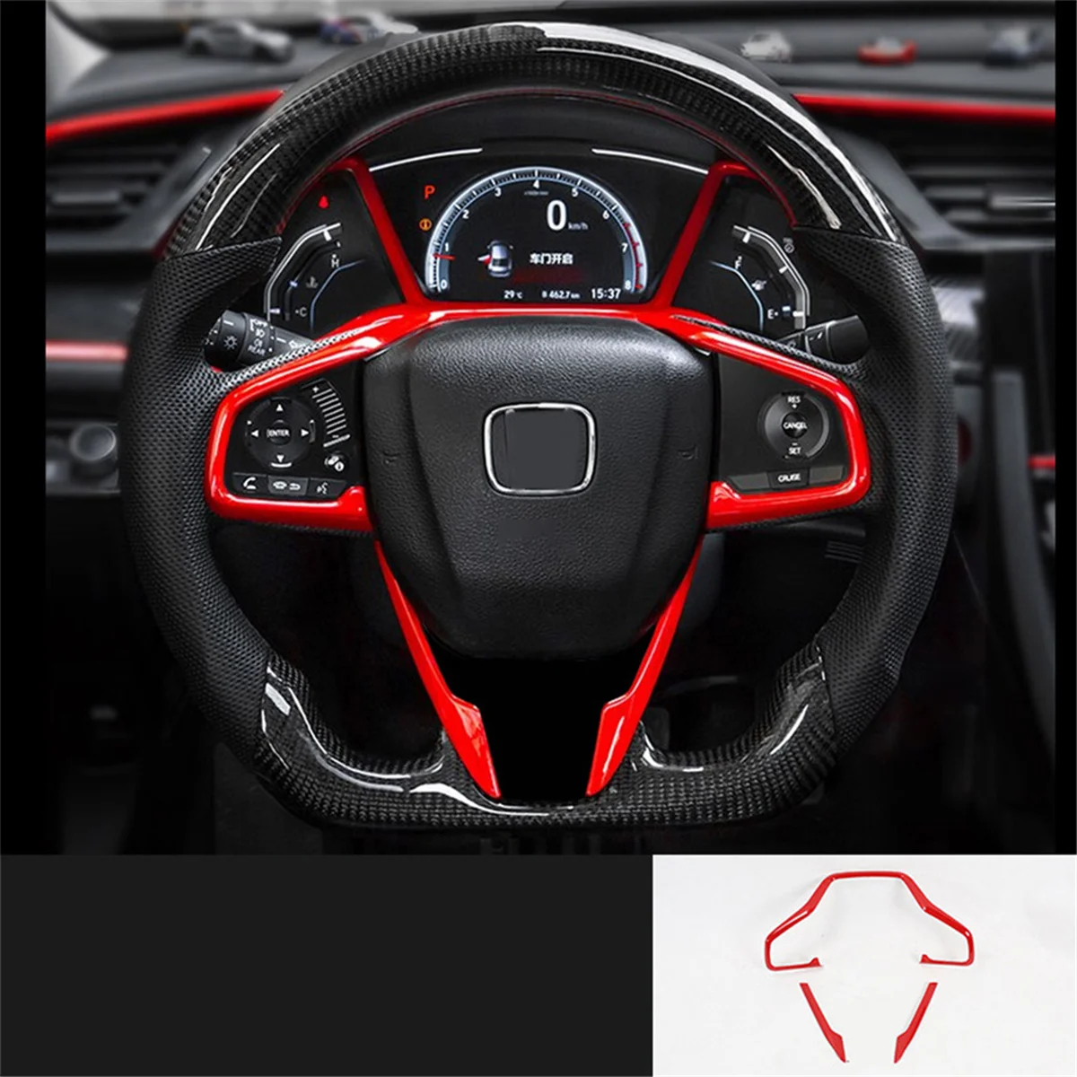 Red Car Interior Steering Wheel Cover Trim for Honda Civic 2016-2020 10Th