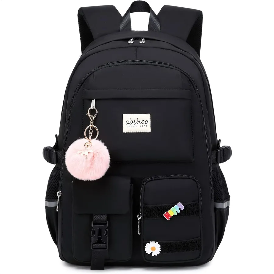 Grand sac à dos pour ordinateur portable étudiant pour femmes adolescentes noir