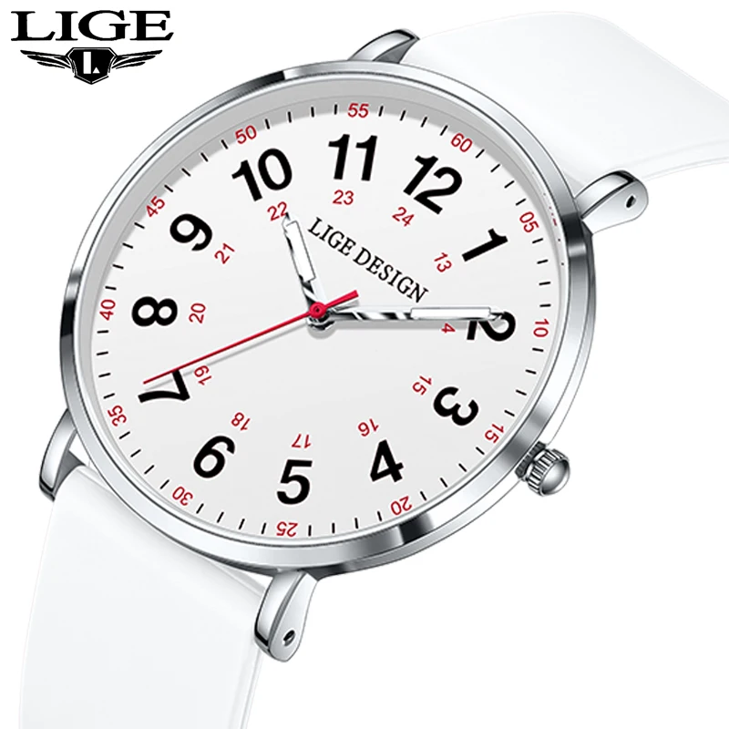 LIGE women's watches elegant simple waterproof 12/24 hours dial color silicone strap student watches for Women Relogio Feminino