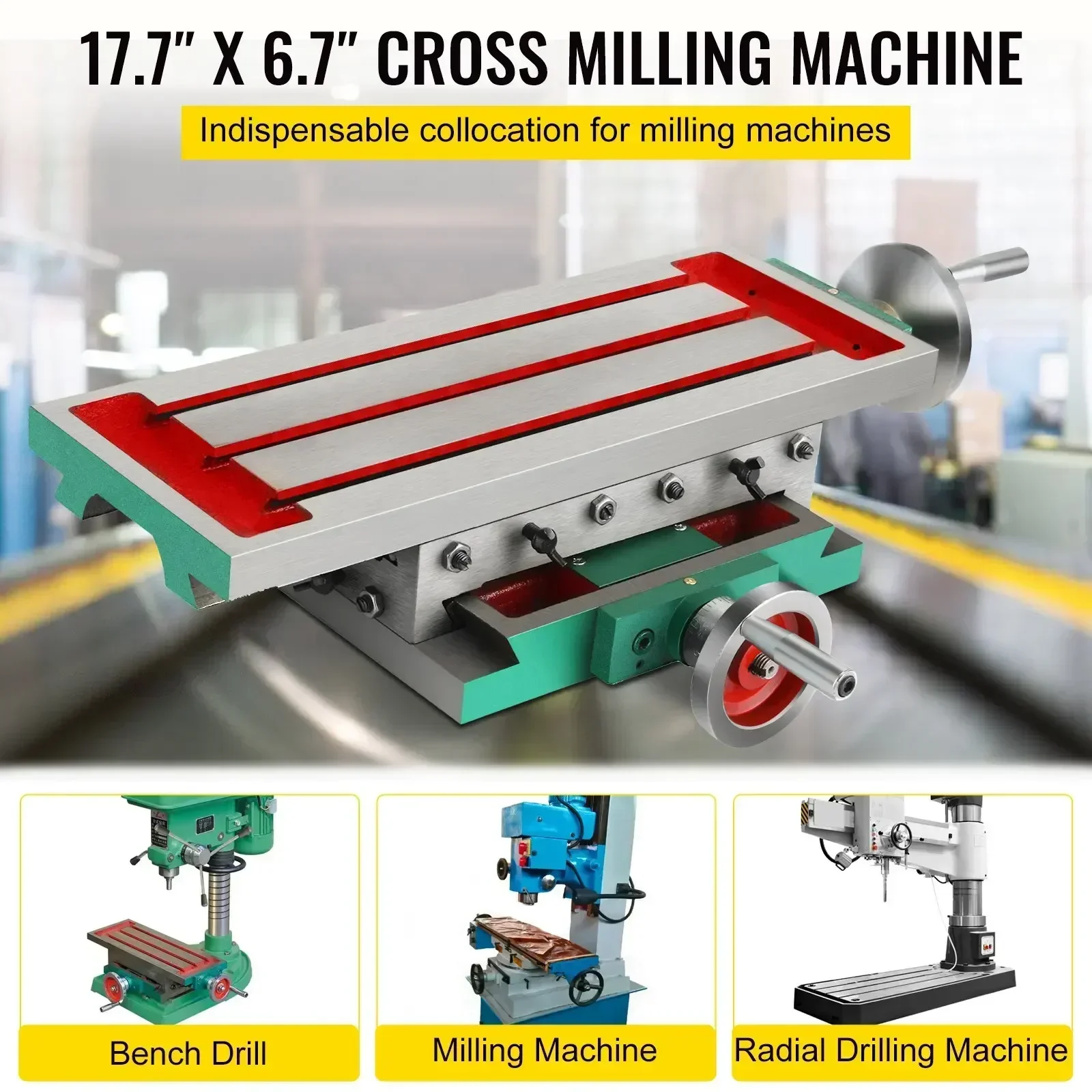 VEVOR Milling Table 17.7×6.7Inch Compound Slide Multifunction Worktable Cross Milling Machine Compound 2 Axis 4 Ways Drill