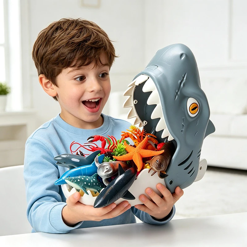40 PCS Ocean Animals World Kit PVC Featuring Shark Models Storage Box Boy Toy Educational for 3 Year Kids Birthday Gift