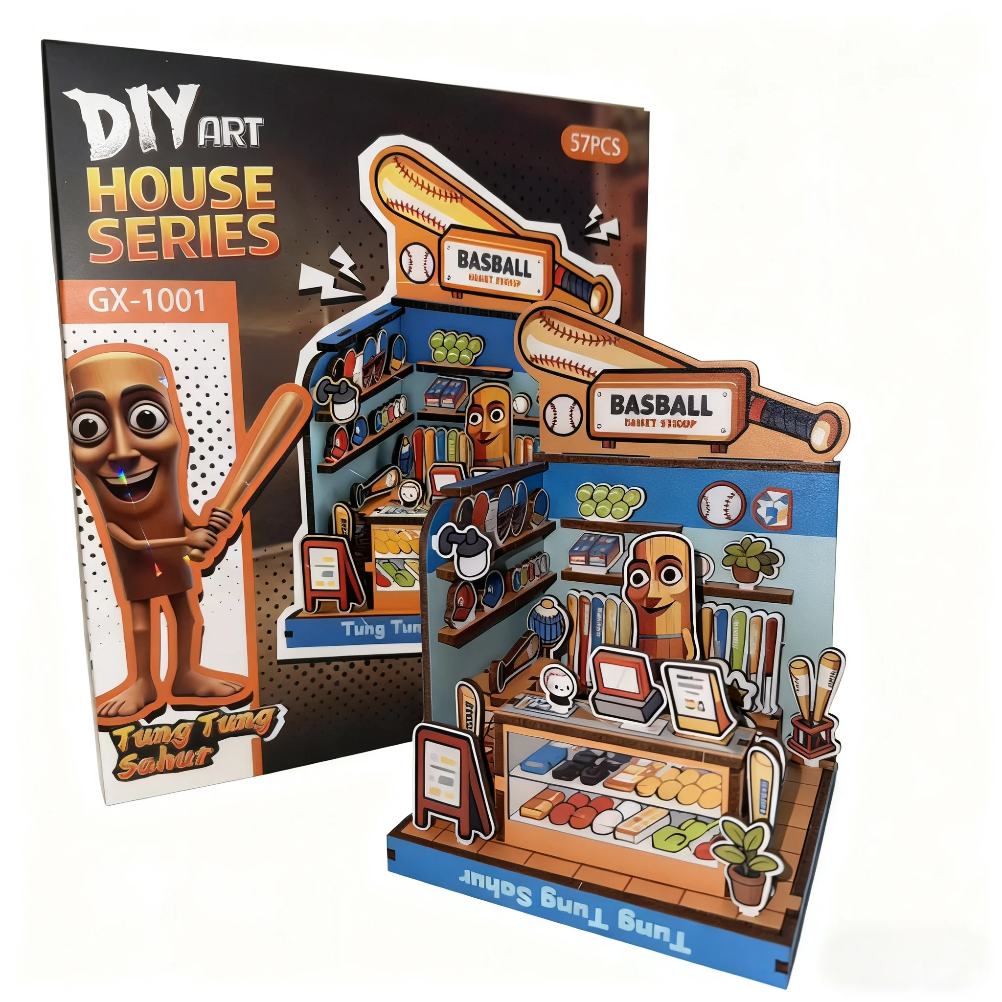 DIY 3D 木製パズル アニメハウス ミニチュアボックス 組み立てモデル構築キット 木製クラフトギフト 家族装飾 Tralalero Tralala