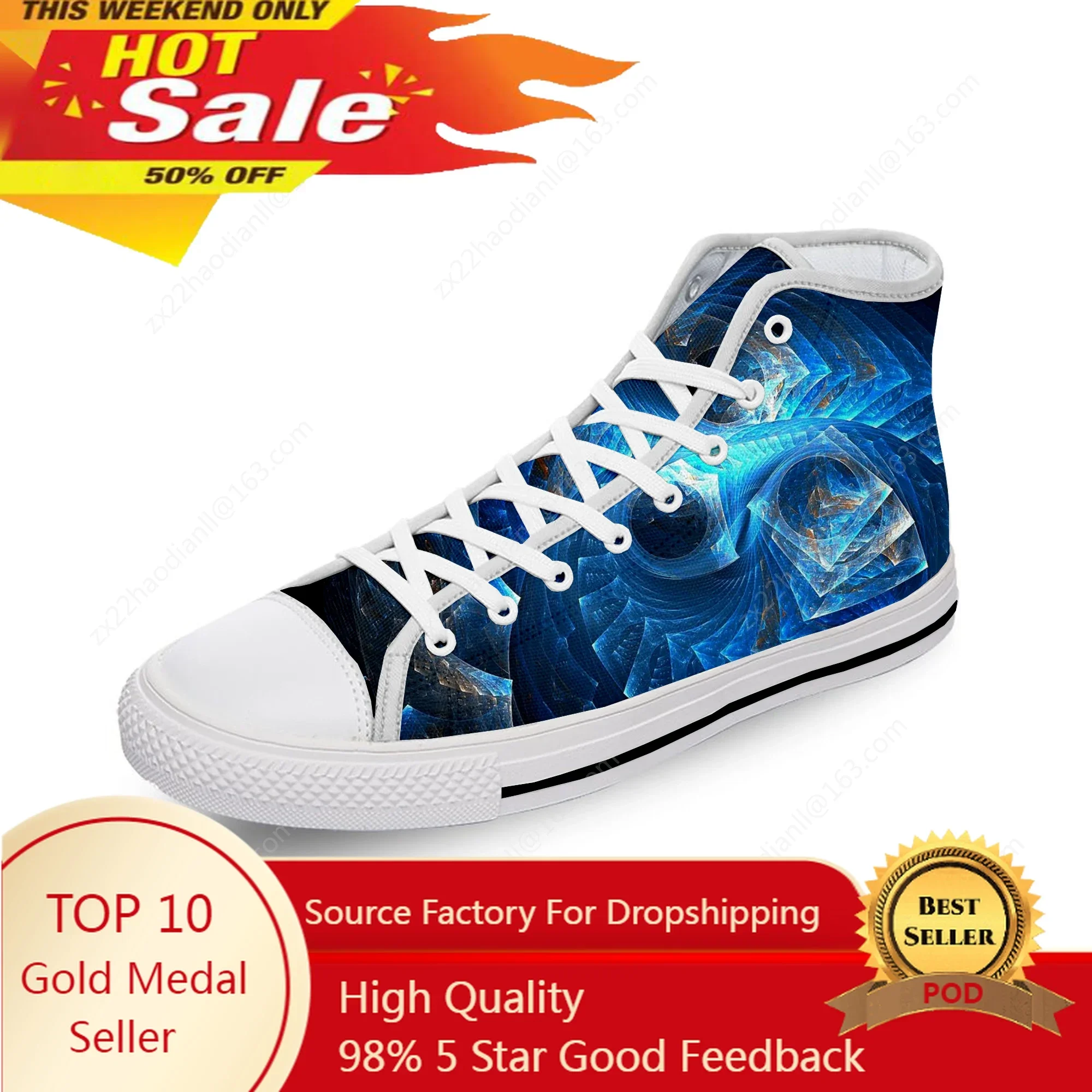 Fractal Dawn Graphic Funny Cool White Cloth Fashion 3D Print High Top Canvas Shoes Men Women Lightweight Breathable Sneakers