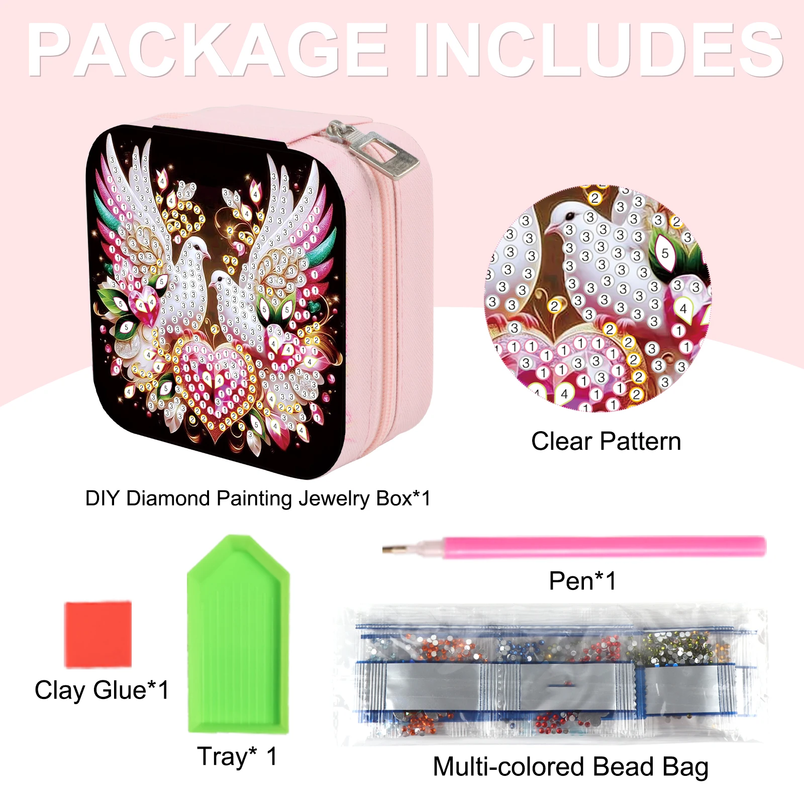 Diamond Art Painting Jewelry Organizer Box kit,DIY Pigeon Jewelry Box for Adults, Portable Jewelry Case Jewelry storage Gifts - view 2