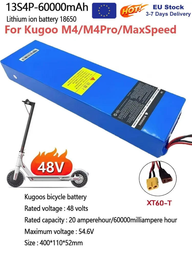 für Kugoo M4/M4 Pro/Max Speed 48 V 60000 mAh 15 Ah 13S4P 18650 Lithium-Akku mit BMS geeignet