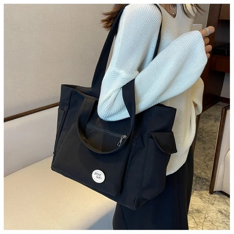 Korean Style Women Casual Tote Large Capacity Reusable Canvas Tote Bag Shopping Bag High Quality Casual Handbag Shoulder Bag