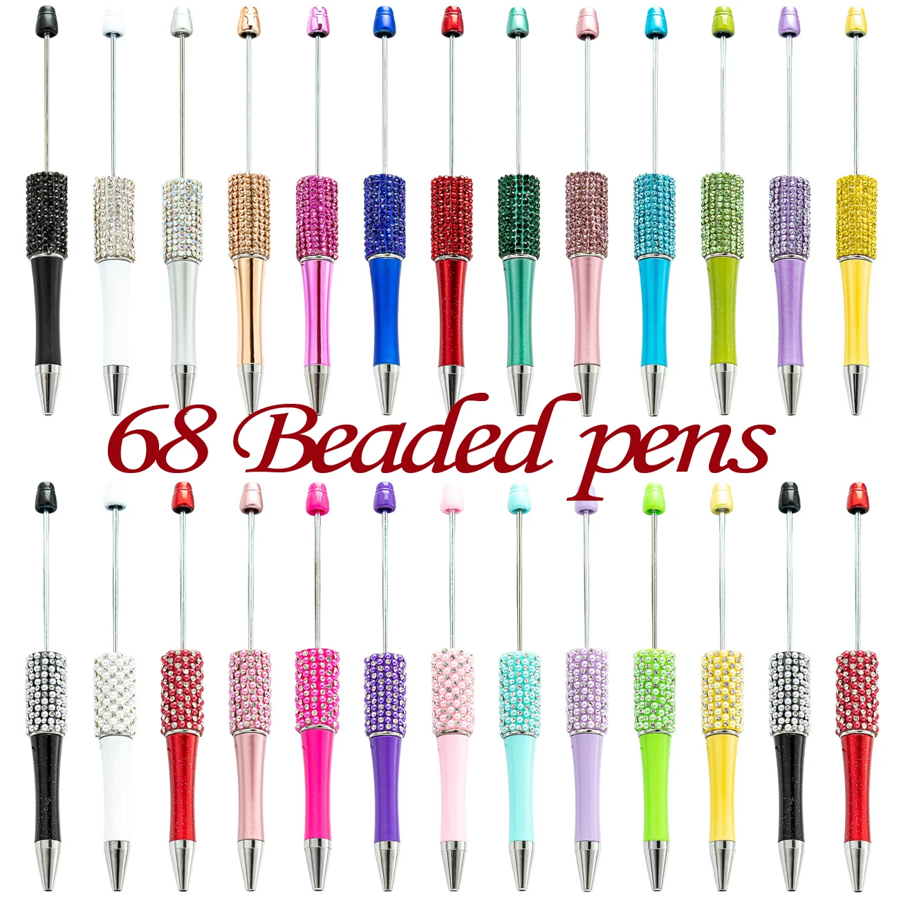 68Pcs Diamond Bead Pen Wholesale Creative DIY Handmade Sticker Set Diamond Beaded Ballpoint Pens