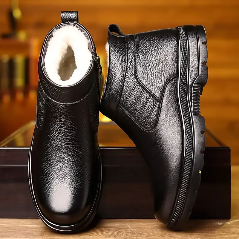 Men's Winter Thermal Boots Microfiber Leather Outdoor Work Shoes Warm Cotton Lined Shock Absorbing Anti Slip Casual Footwear​