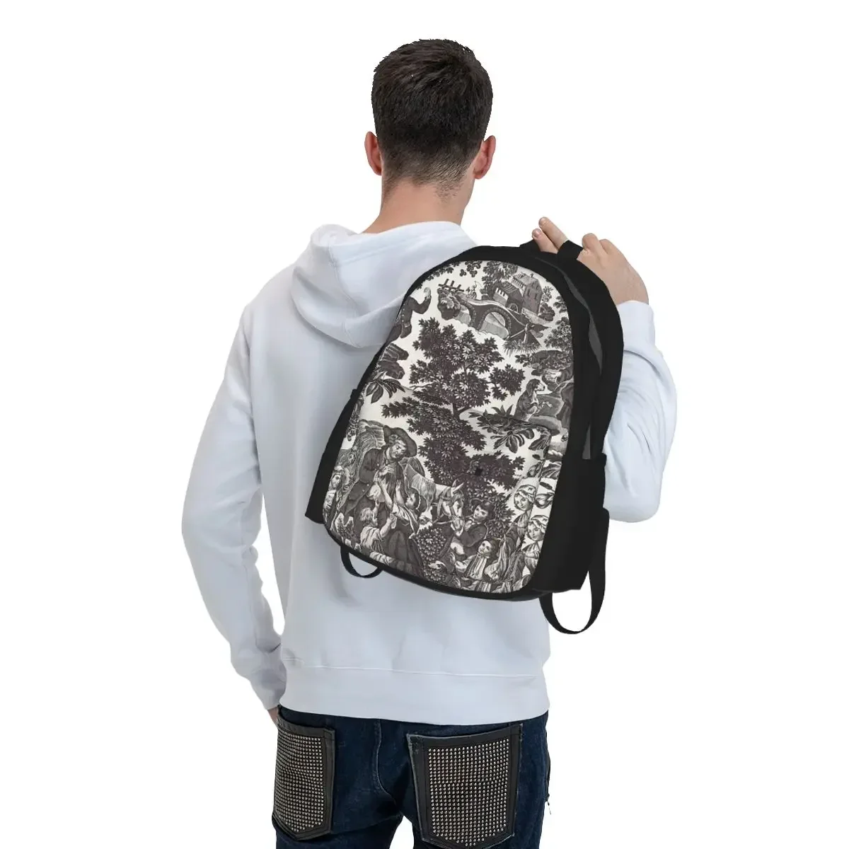 Toile De Jouy Family History Student Backpack School Bag Hiking Travel Daypack for Men Women Bookbag Shoulder Bags