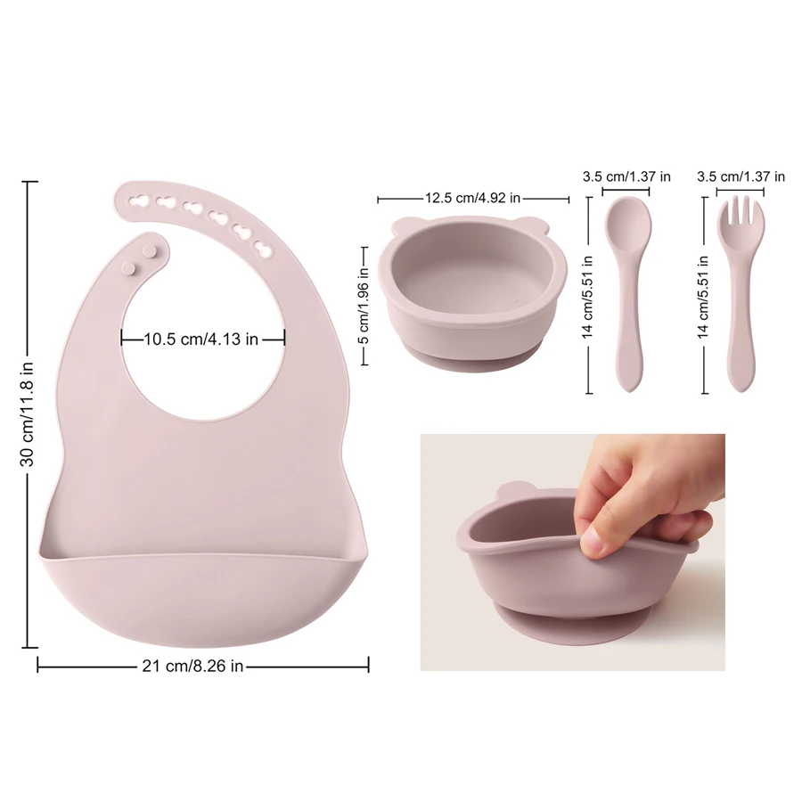 Mamaplan Baby Silicone Feeding Dishes Plate Sucker Bowl Waterproof Bib Solid Color Spoon Fork Children\'s Tableware Baby Stuff