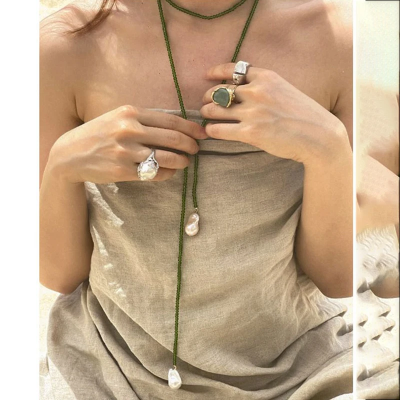 

New Chinoiserie National Style Handmade Long High-End Sweater Chain Ins Fashion Stacked Baroque Pearl Pendant Necklace