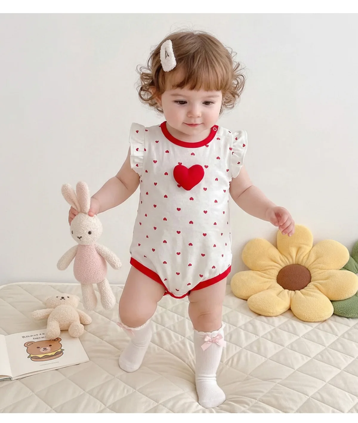 Baby Clothes Summer 2026 New Love Printed Jumpsuit for Girls Baby Crawling Clothes Princess Style Rompers