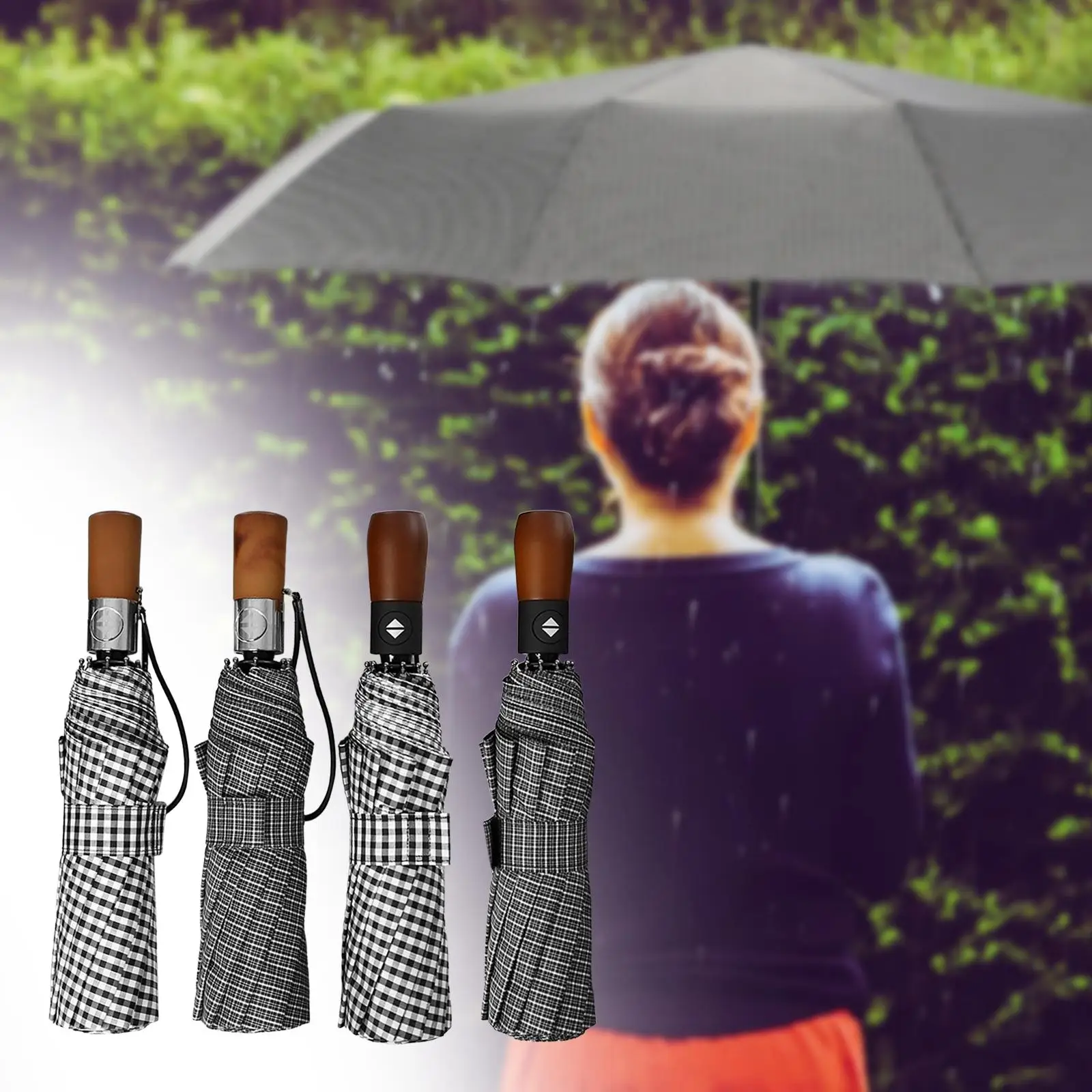 

Travel Umbrella Wooden Handle Auto Open & Close Automatic Folding Umbrella