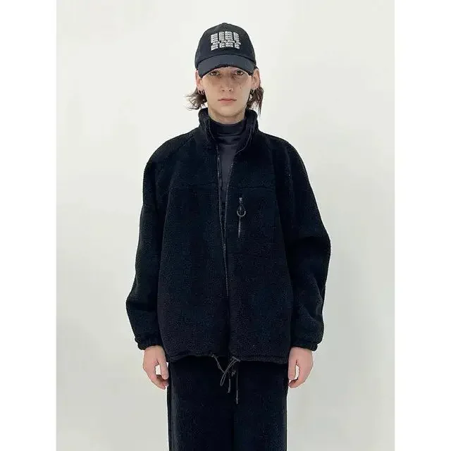 Matin Kim Fleece Crop Track Jacket Sherpa Faux Fur Cozy Warm Unisex Trendy Fashion Streetwear Daily