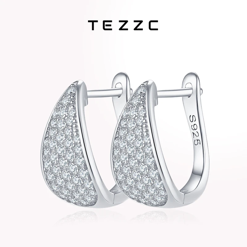 

Tezzc All Moissanite Hoop Earrings for Women Lab Diamond Sparkling Ear Studs 925 Sterling Silver Party Wedding Earring Jewelry