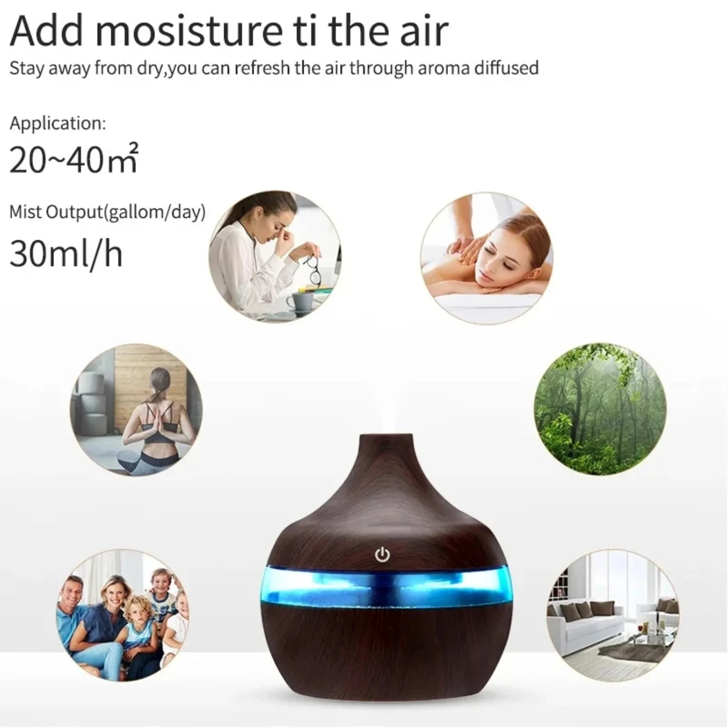 High Quality 300ml Aromatherapy Essential Oil Diffuser Wood Grain Remote Control Ultrasonic Air Humidifier with 7 Colors Light