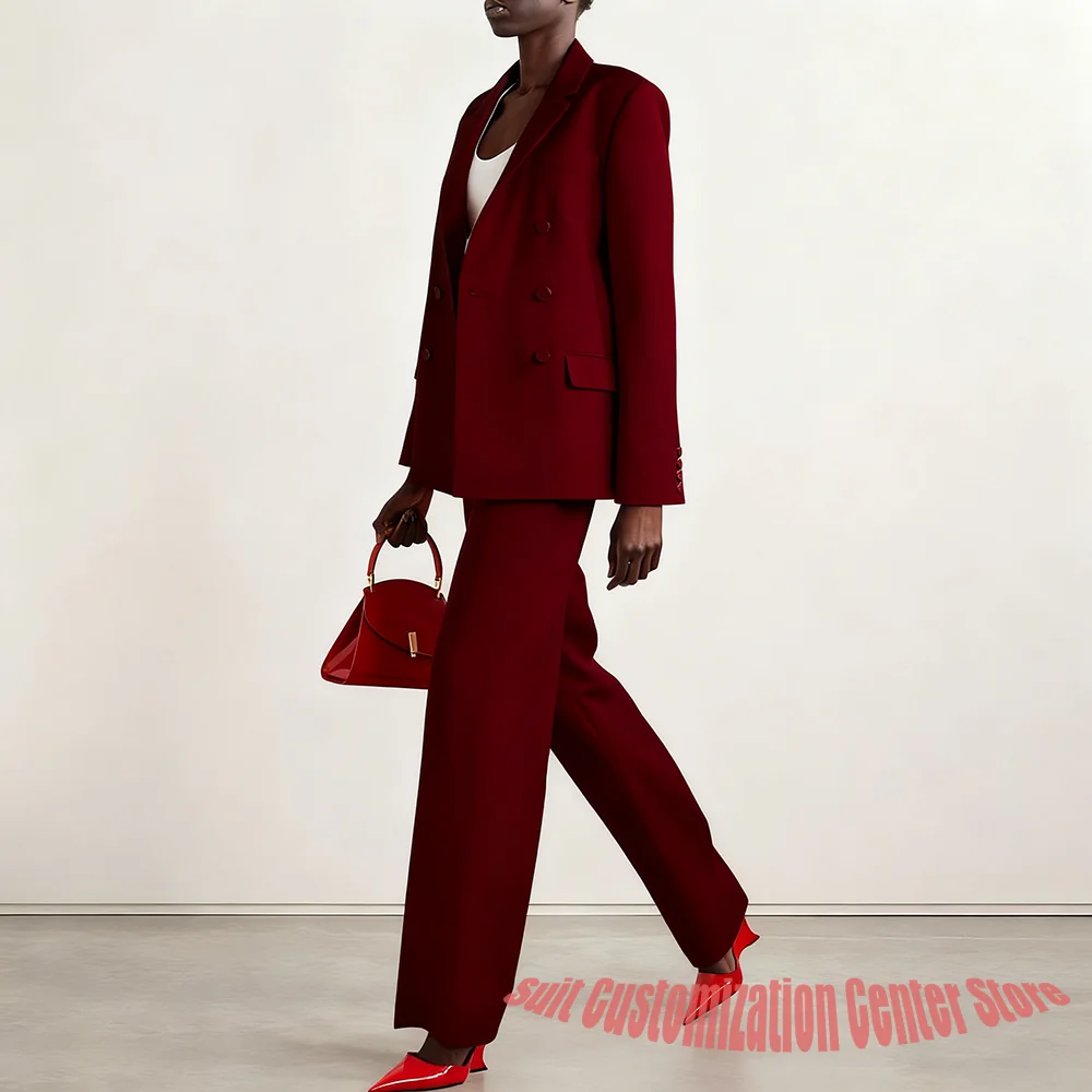 

Розовый двубортный пиджак с лацканами, женский костюм из 2 предметов (куртка + брюки), комплект, профессиональный офисный женский наряд, повседневная уличная одежда