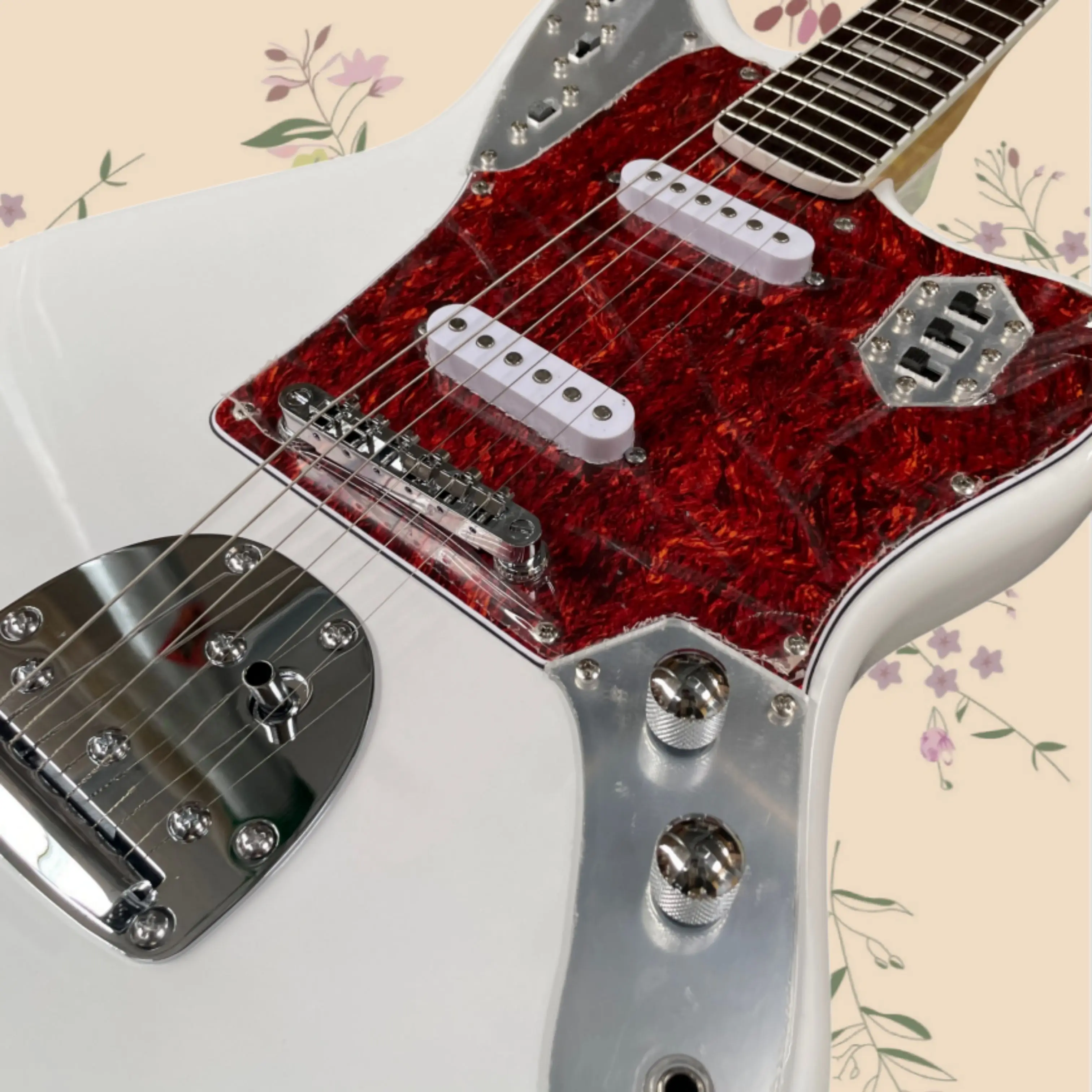 String Pure White Vintage Electric Guitar,Asymmetric Mahogany Body,Multi-position Switches Guitars, Pop Rock Playing Guitarra