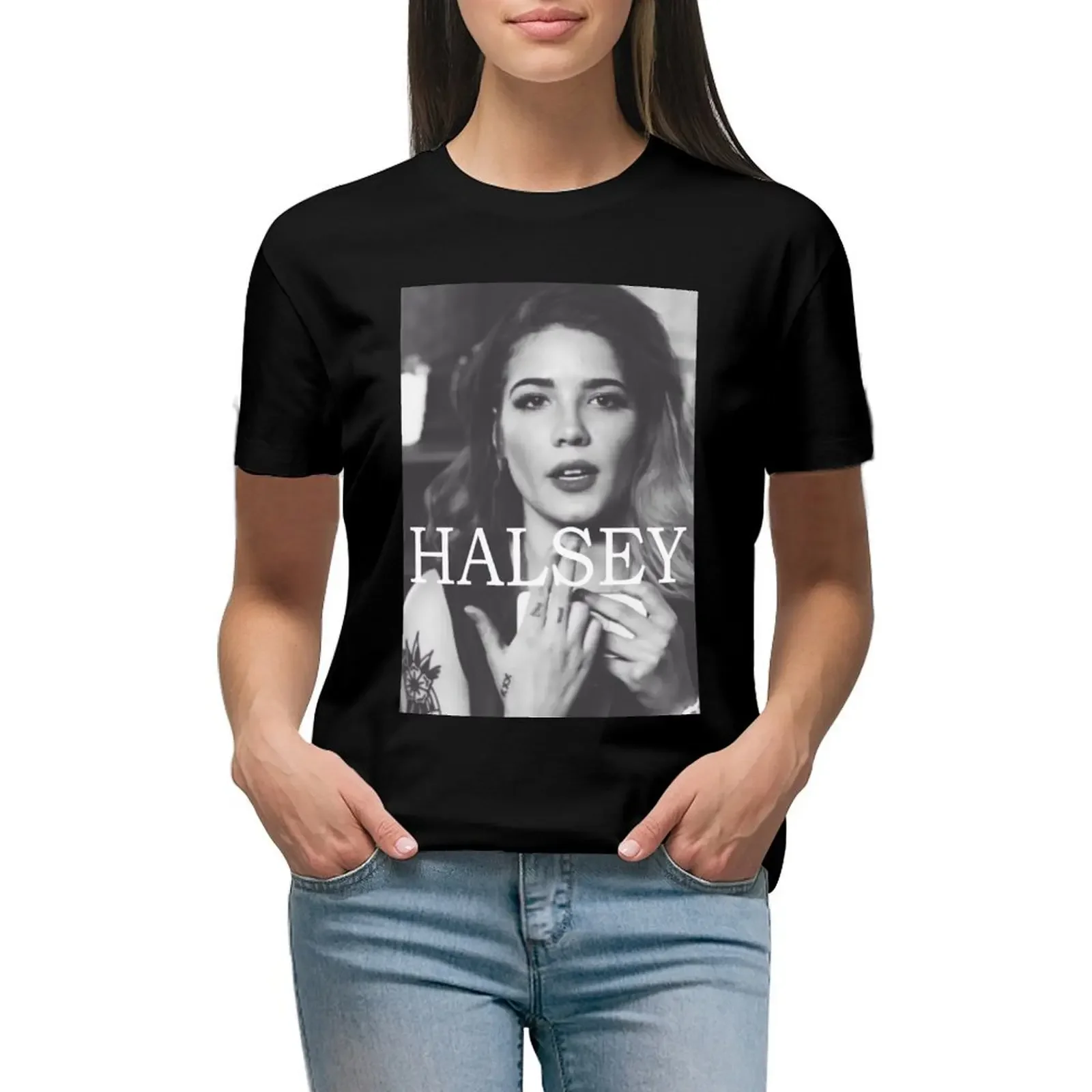 Halsey Poster T-Shirt anime clothes funnys animal print oversized workout shirts for Women