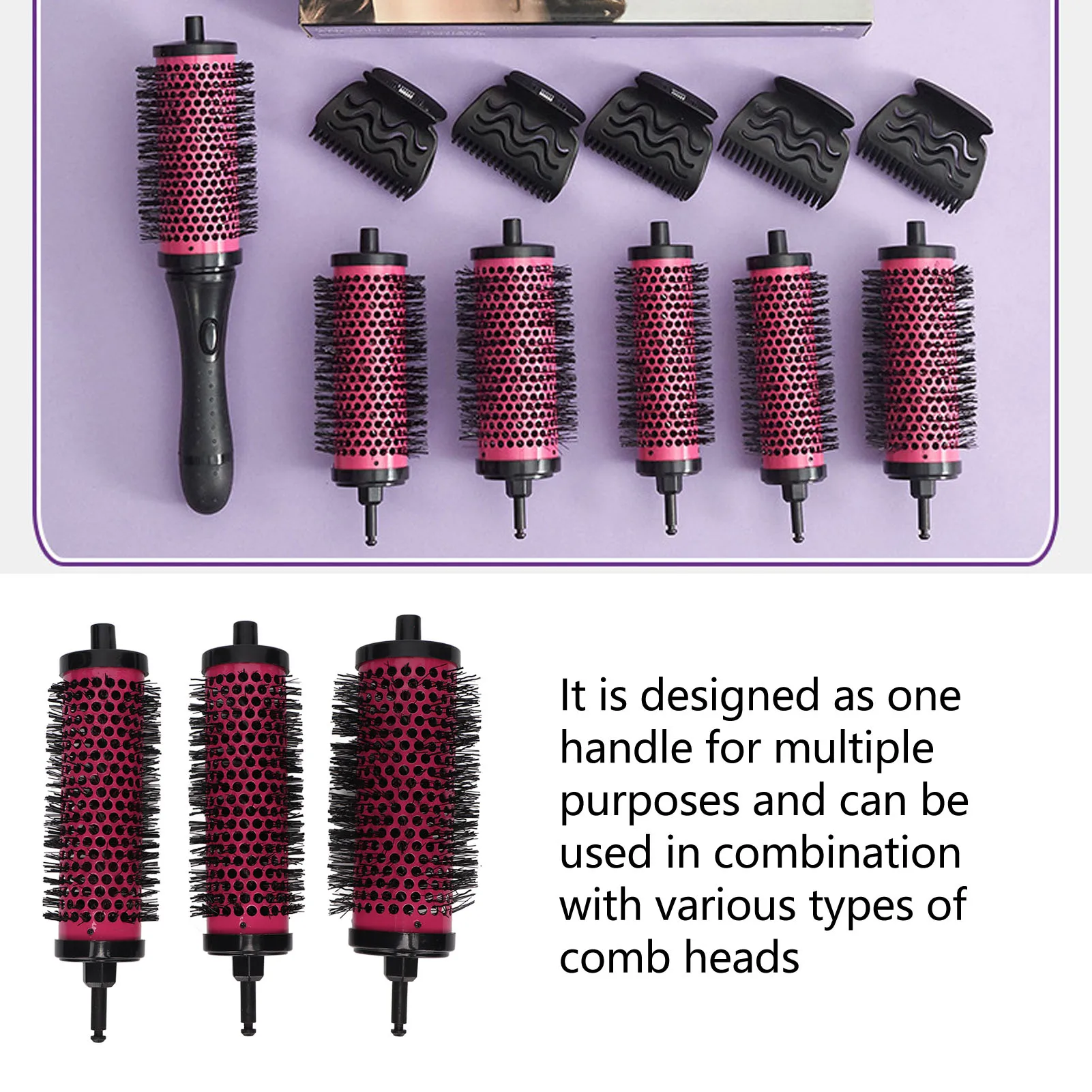 Round Hair Brush Set Detachable Ergonomic Handle Soft Nylon Teeth Round Hair Comb Set Round Hair Brush Round Hair Comb Set