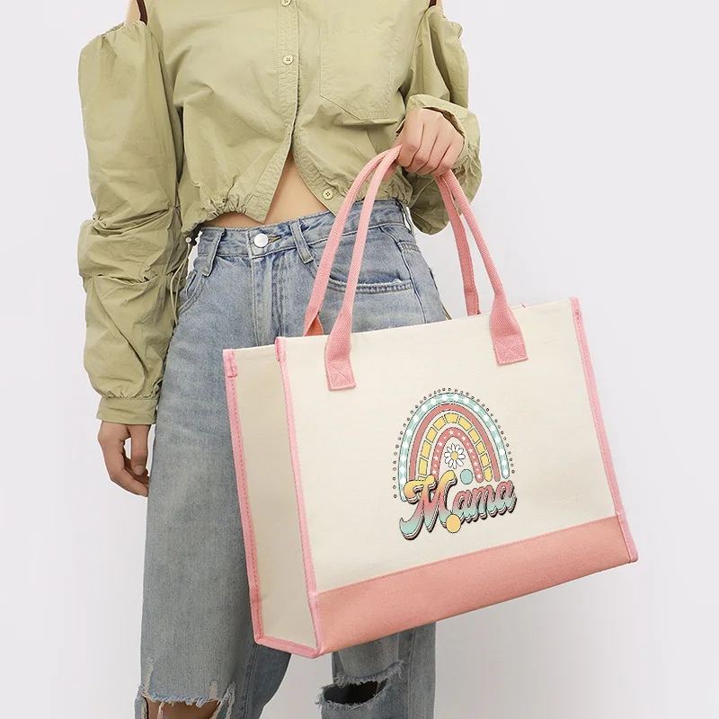 Sac à main en toile imprimé coloré pour femme, sac de plage décontracté, intérieur imperméable, grande capacité, fête des mères, mode