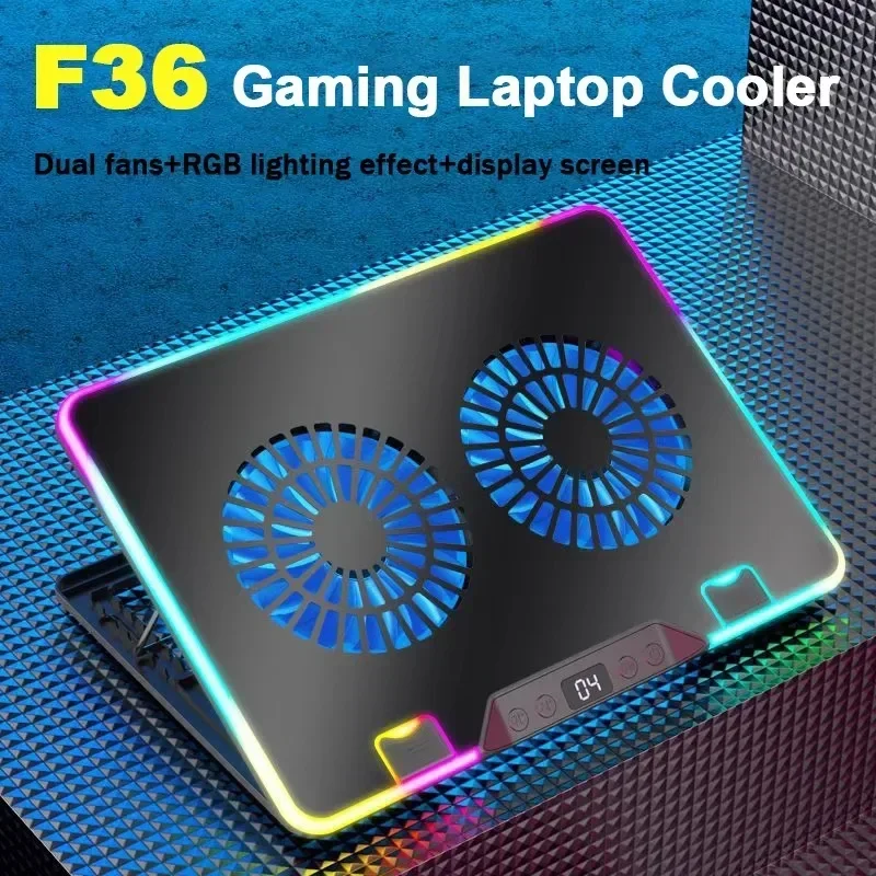 F36 Foldable Gaming Tablet Cooler with RGB Light HD Display 7 Angle Adjustable Laptop Cooling Pad for 11-17.3'' Notebook Bracket