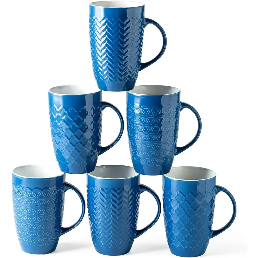 

Extra Large Coffee Mugs Set of 6 20oz Ceramic Tall Coffee Mugs with Textured Geometric Patterns Ideal for Serving Latte Tea Bee