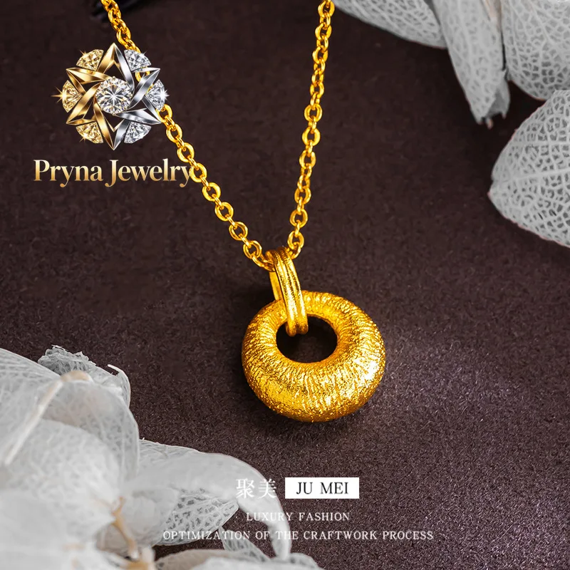 Pryna Jewelry   Luxury 24K 9999 Pure Gold real gold Women's Brushed Small Gold Pendant Necklace