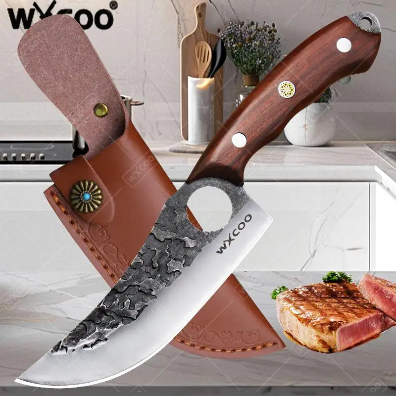 WXCOO Kitchen Knife Stainless Steel Boning Multipurpose Hand forged Butcher Knives Fruit Vegetable Meat Cutting for Household