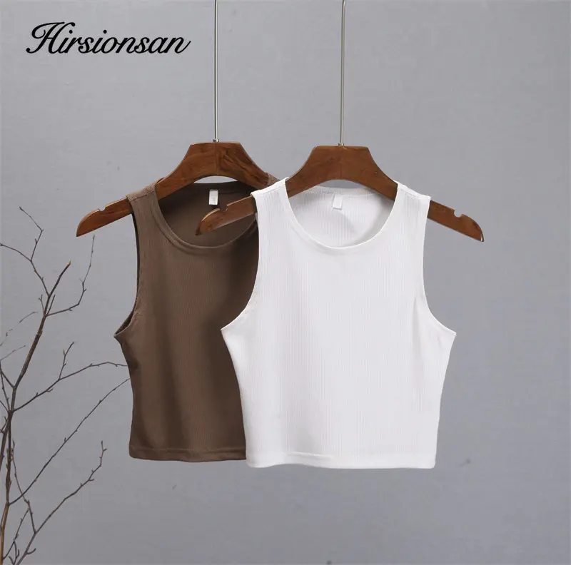 Hirsionsan Cotton Vest Women 2023 Summer Slim Sleeveness Tank Y2k Crop Tops for Girl Outfits Solid Female Clothes