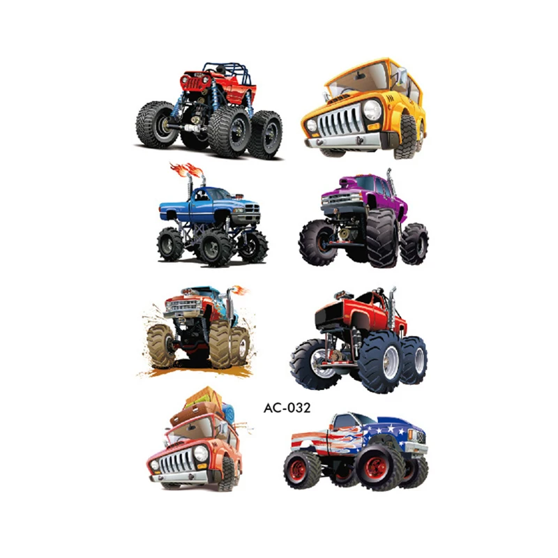 1pcs Cartoon Car Temporary Tattoo Sticker Cute Off-road Vehicle Waterproof Tattoo Kids Funny Birthday Gift