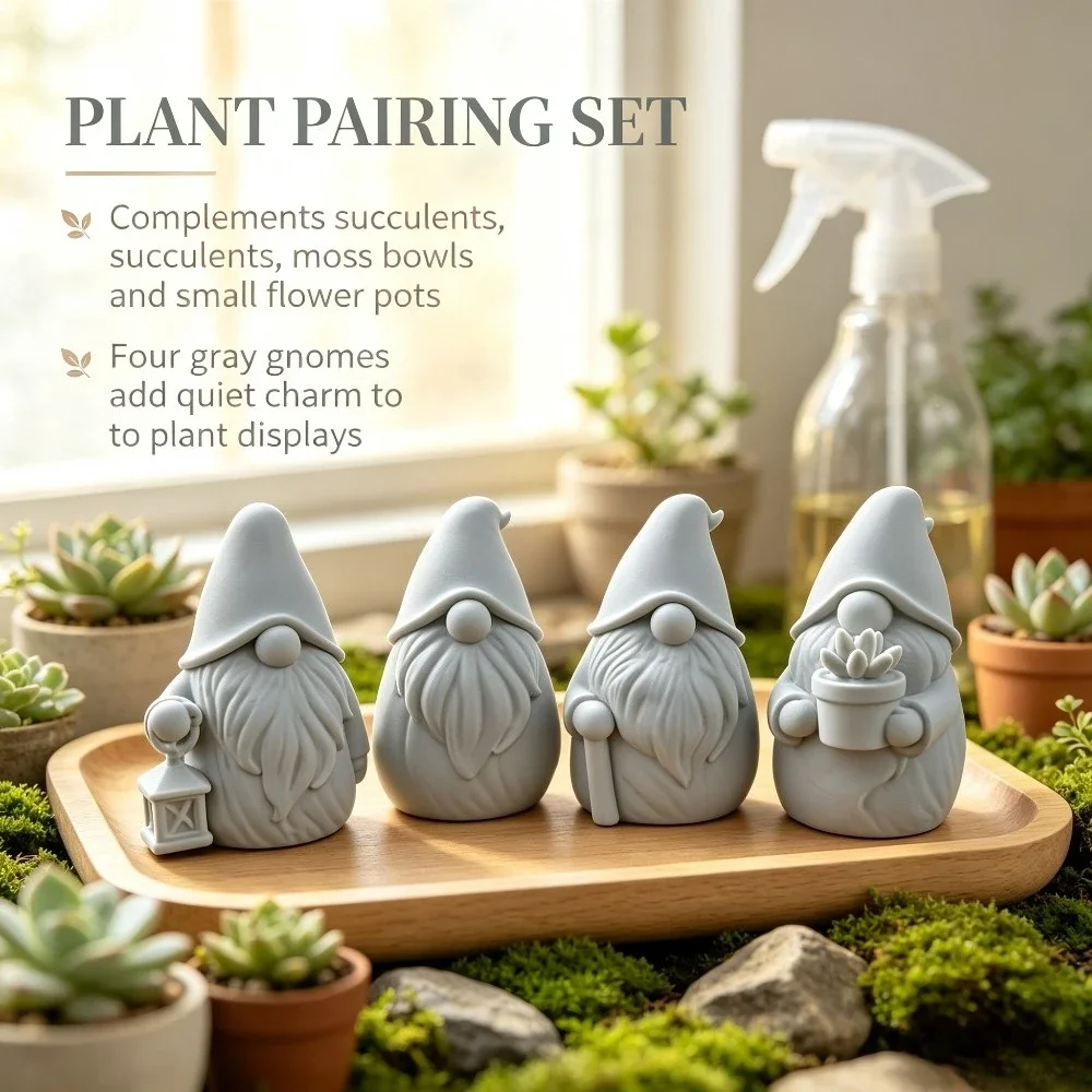 4Pcs Nordic Gnome Figurines Set 3D Printed Garden Gnomes Faceless Dwarf Statues Home Desktop Succulent Plant Pot Ornaments Decor