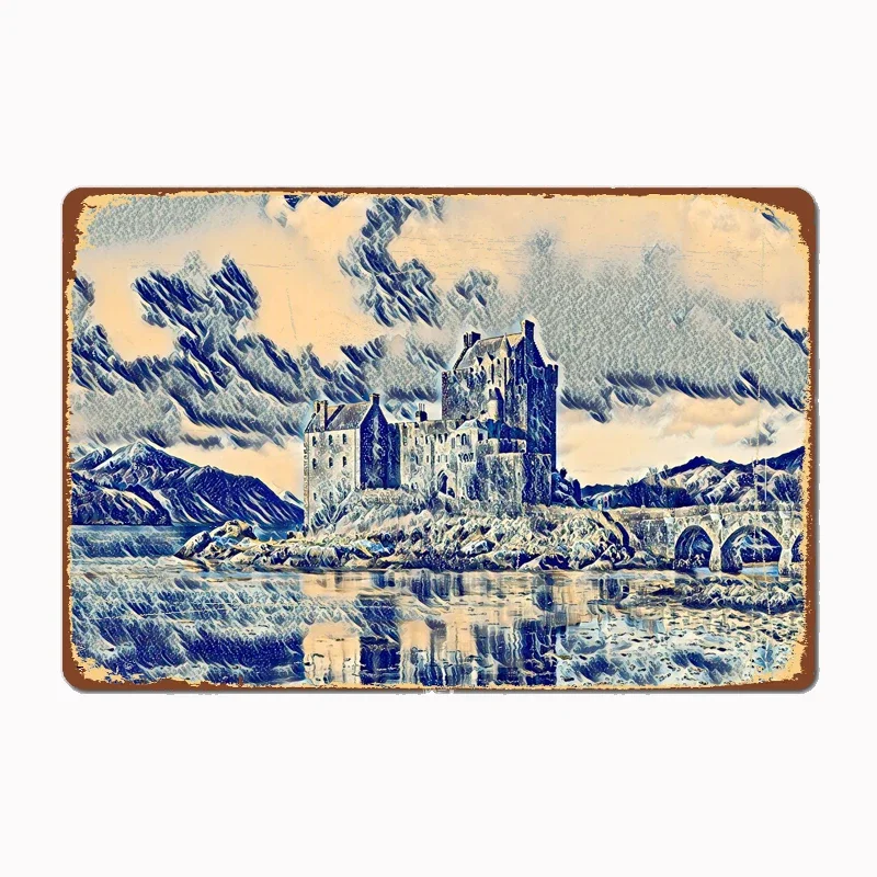 

Eilean Donan Castle, Scotl Metal Sign Mural Painting Cinema Living Room Cinema Funny Tin Poster Retro Man Cave Home Tavern