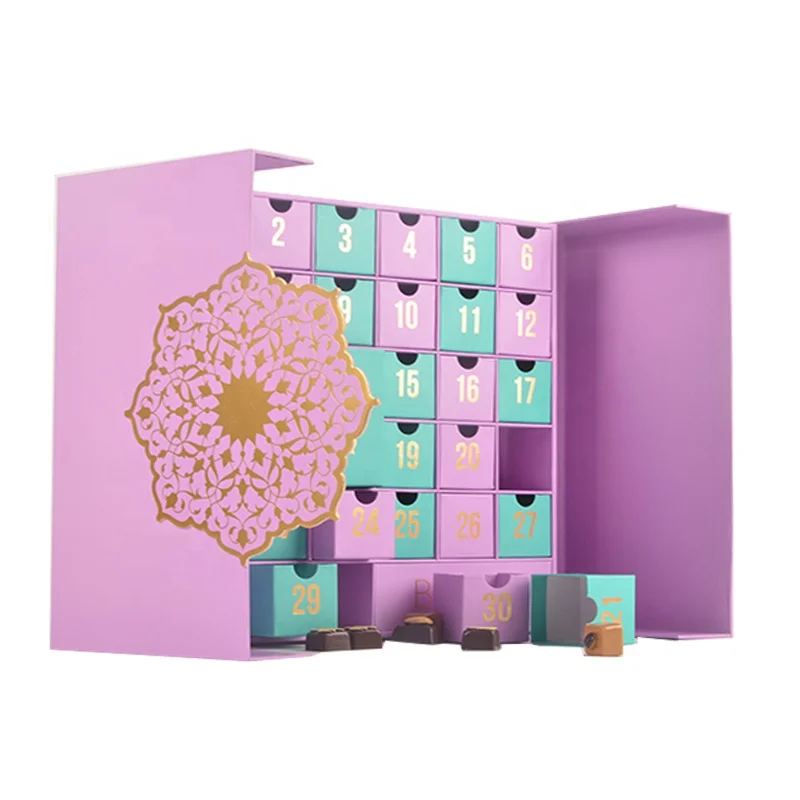 Kunden spezifisches product ramadan kunden spezifischer Druck karton papiers chönheits kosmetik buntes einfaches Push-Advents kalender gif