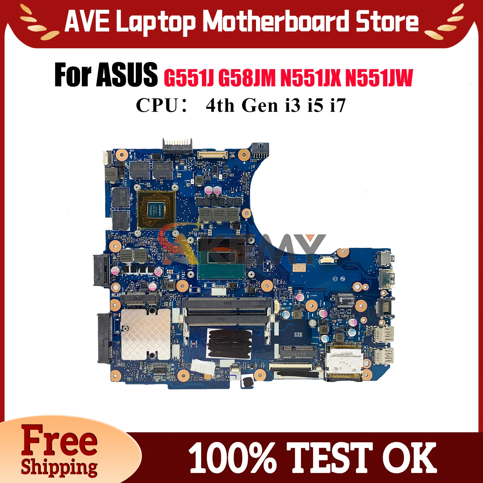 

N551JM Материнская плата для ноутбука ASUS ROG N551JK N551JM N551JW N551J G58JM N551JX N551JQ G551J N551JB Материнская плата с процессором i3 i5 i7