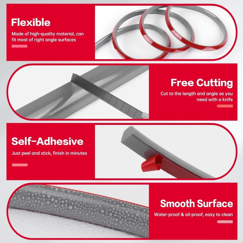 1 قطعة 39.37in/118.11in/236.22in رمادي مرن ربع مستدير صب قشر تقليم صب على الوجهين ذاتية اللصق جدار الزاوية