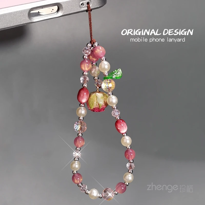 

Стильный ремешок для телефона/камеры с бусинами и подвеской в виде розы, защита от потери, для использования на улице